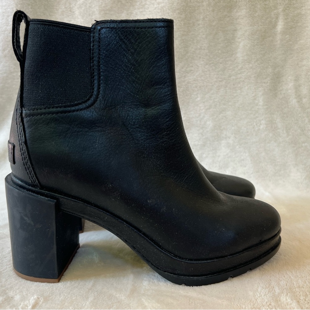 Sorel Black Leather Ankle Booties 6.5